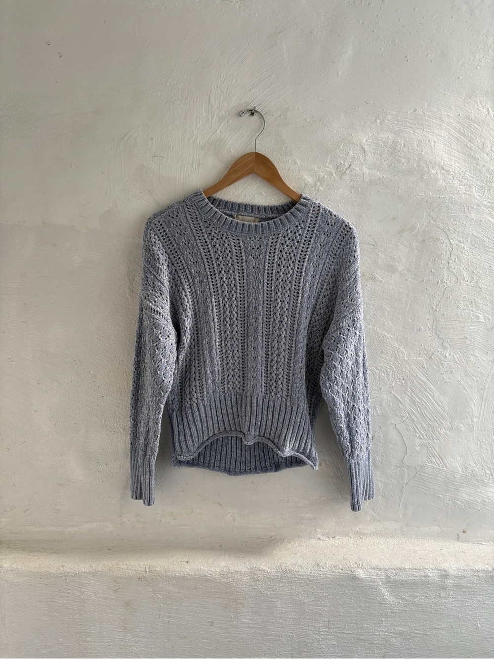 Altar'd State periwinkle blue/grey open-knit chenille cable sweater